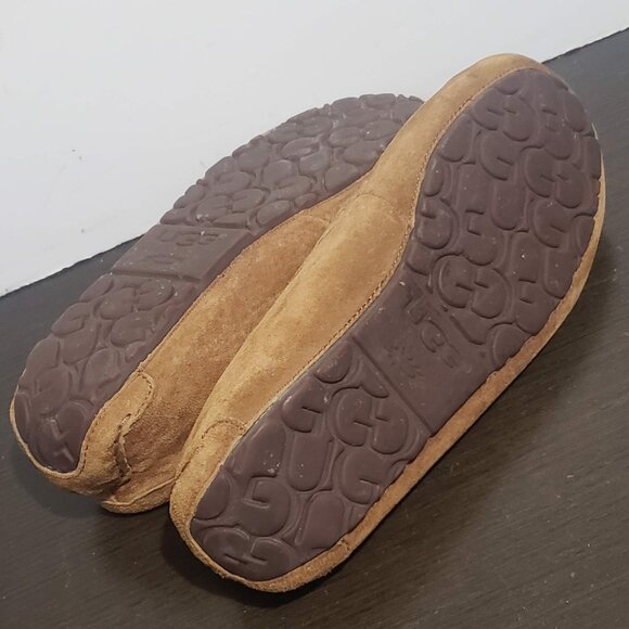 UGG Classic Suede Tan Slip on Moccasin Slippers Sheepkeen Lined 11/ EU 42 - Picture 12 of 12